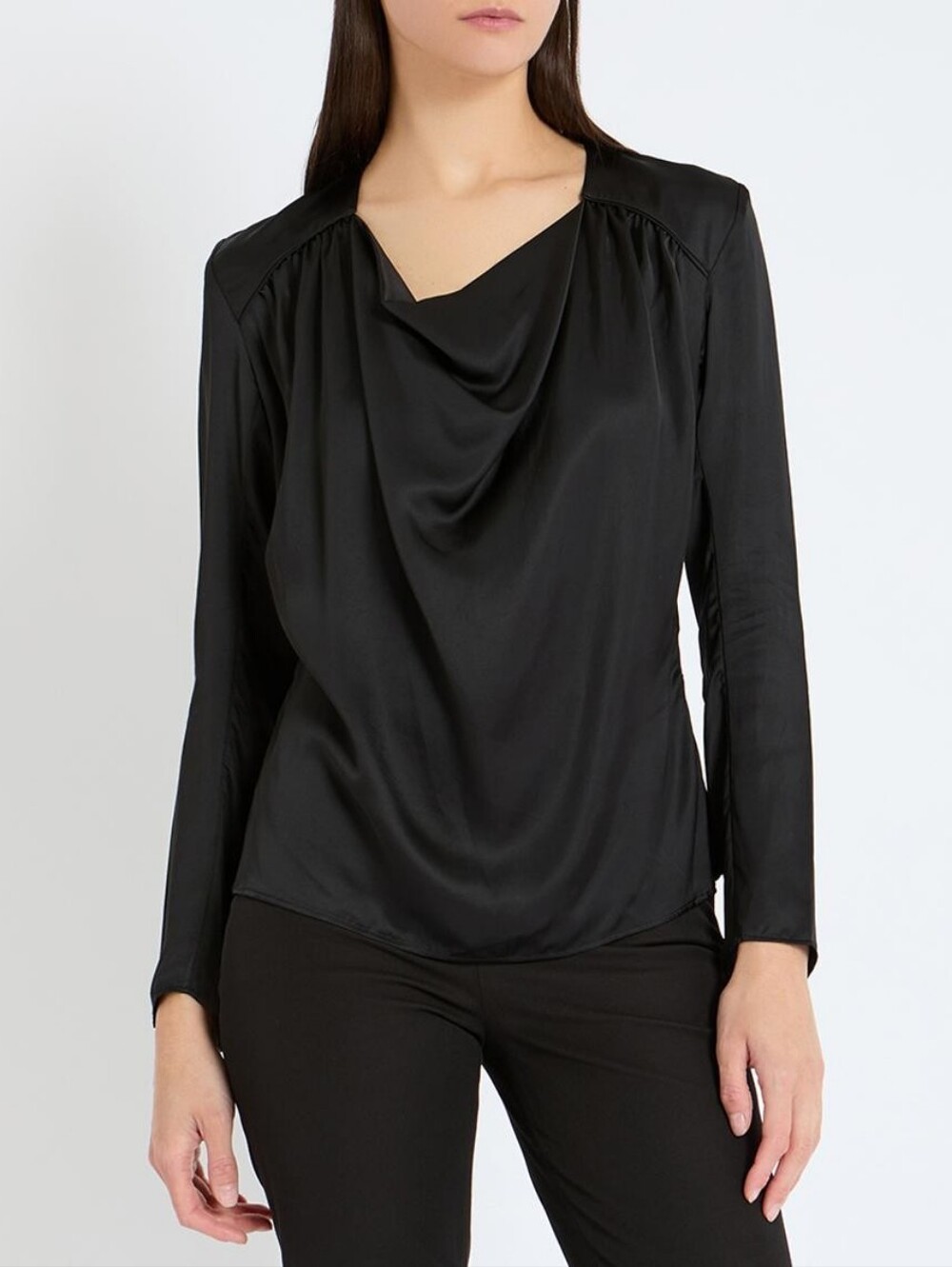 NWT COS Black Draped Datura Satin Long Sleeve Blouse S